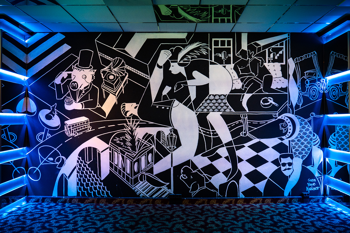 Piano Lounge Wallpaintings by artist Sven Uwe Kaiser at "GO" exhibition Berlin Schöneberg